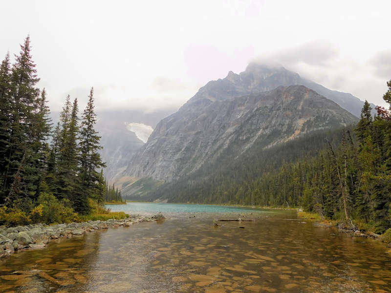 Evening drizzle at Mount Edith Cavell and Lake